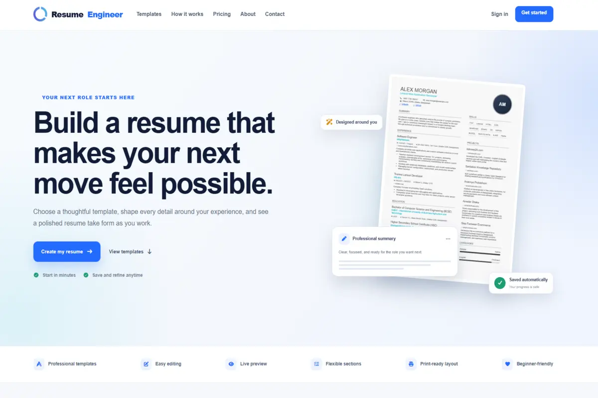 Resume Engineer project preview from Md. Shamsur Rahman's portfolio
